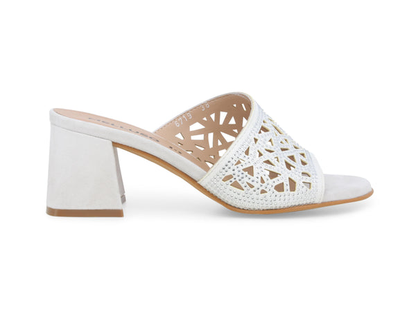 Melluso Ciabatta Donna Elegante in Camoscio Intagliato con Strass Bianco N657-244938